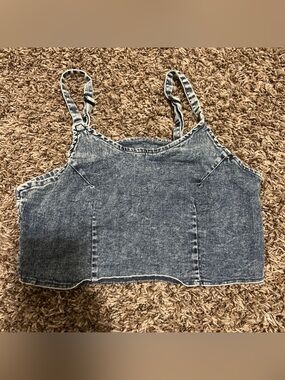Denim Cropped Tank Top - Acid Wash Blue